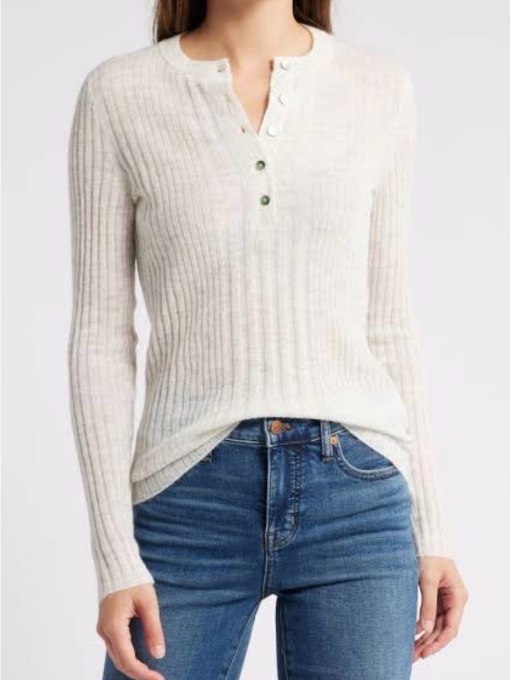 Madewell Ribbed Alpaca Henley Sweater in Light Beige